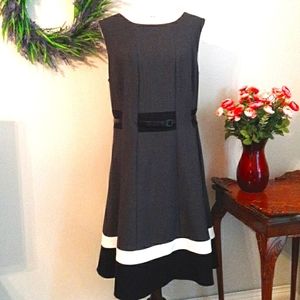 Calvin Klein Gray and White Midi Dress